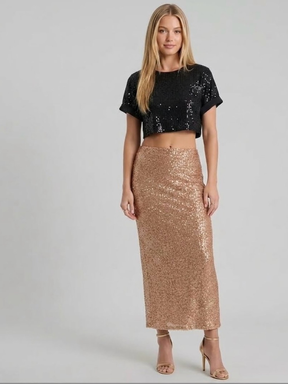 GORGEOUS NWT EXPRESS High Waisted Fitted Sequin Midi Skirt~Size L